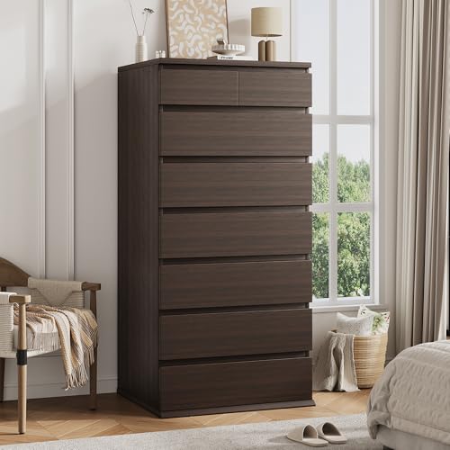 Jocoevol Brown Tall 8 Drawer Dresser for Bedroom,Dressers & Chests of Drawers with Jewelry Storage,Wood Storage Dresser with Deep Drawers for Living Room Hallway Entryway(55.3" L*23.6" W*15.7") - color: Brown