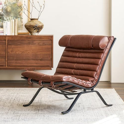 Imitation Leather Upholstered Armless Chair Modern Design Luxury Lounge Chair (Dark Brown) - color: Dark Brown