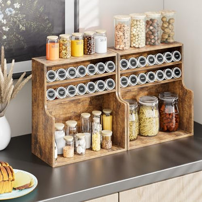 Simple Trending Spice Rack Organizer, 3 Tire Wood Kitchen Counter Spice Rack, Large Counter Seasoning Organizer Storage Shelf for Pantry, Kitchen, 7” W × 14.3” H, Brown