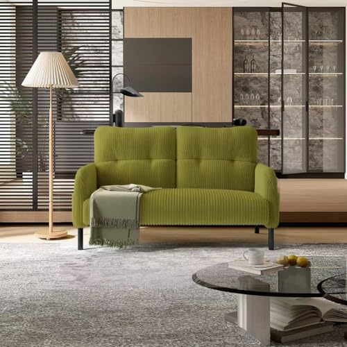 47" Olive Small Loveseat Sofa, 2-Seater Upholstered Cloud Couches | Corduroy Small Couch for Small Spaces, Mini Couches Love seats with Wood Legs for Living Room, Bedroom, Apartment - color: Olive