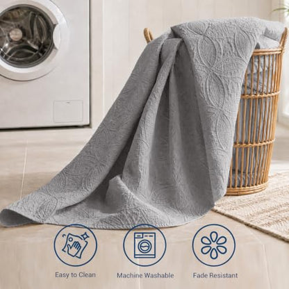 SheRest Twin Quilt Bedding Set - Gray Soft Breathable Bed Quilt, Modern Style Embossed Bedspreads, Lightweight Microfiber Reversible Coverlet for All Seasons - 1 Quilt, 1 Pillow Sham - color: Gray, size: Twin (68" x 90")