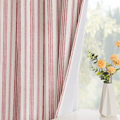 MYSKY HOME Striped Curtains 100% Blackout for Girls Bedroom 63 Inches Long Red Stripe Patterned Farmhouse Rustic Linen Blend Double Layer Drapes, Grommet, 2 Panels, 52" Wide - color: B-red/Blackout, size: 52"W x 63"L (Pack of 2)
