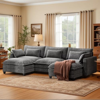 Marsail Modular Sectional Sofa 110.6" U-Shaped Modern Comfy Cloud Couch, 5-Seat Chenille Deep Seat Sofa with Throw Pillow & Movable Ottoman for Living Room, Bedroom and Apartment, Grey - color: Grey, size: 110.6" - U Shape
