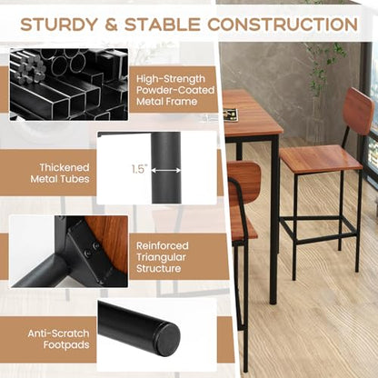 Giantex 5-Piece Dining Table Set W/Counter Height Table & 4 Bar Stools, Industrial Kitchen Dining Table Set W/Footrest & Backrest, Space-Saving Dinette Set for Pub, Dining Room, Restaurant (Walnut) - color: Walnut