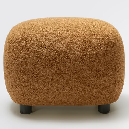 KINWELL Round Boucle Upholstered Ottoman Chair Padded Seat Footstool, Brown | Easy Assembled Modern Soft Sofa Couch Loveseat Chair Footrest, Extra Seating for Bedroom Entryway, 18.5" D x 23" W x 16.5" H - color: Brown