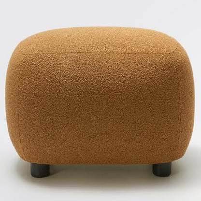 KINWELL Round Boucle Upholstered Ottoman Chair Padded Seat Footstool, Brown | Easy Assembled Modern Soft Sofa Couch Loveseat Chair Footrest, Extra Seating for Bedroom Entryway, 18.5" D x 23" W x 16.5" H - color: Brown