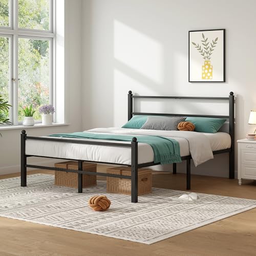 Queen Bed Frame with Headboard and Footboard, 14 Inch Metal Platform Bed Frame Queen Size with Steel Slat Support, No Box Spring Needed, Noise Free, Easy Assembly, - size: Queen