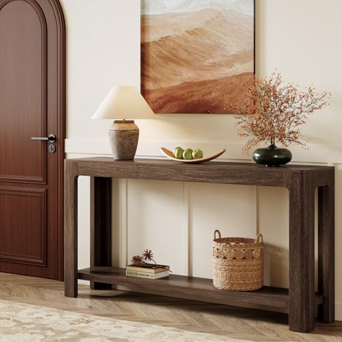 Tribesigns 63 Inch Entryway Console Table, 2-Tier Farmhouse Narrow Sofa Table Behind Couch, Accent Entrance Console Furniture for Entryway, Foyer, Hallway, Dark Brown - color: Dark Brown