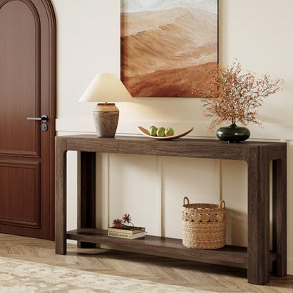 Tribesigns 63 Inch Entryway Console Table, 2-Tier Farmhouse Narrow Sofa Table Behind Couch, Accent Entrance Console Furniture for Entryway, Foyer, Hallway, Dark Brown - color: Dark Brown