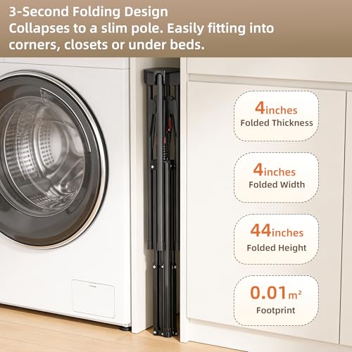 Clothes Drying Rack Foldable, Adjustable Height with Fold Button | Stable Tripod Base, Rust-Resistant, Quick Fold Button, Independent Rod Adjustment, Fits 90°/180°/270° Corners