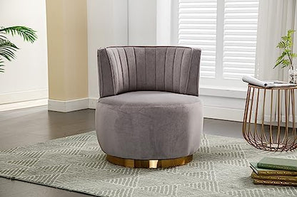 SLEERWAY 360° Swivel Barrel Chair, Modern Velvet Round Accent Chair, Comfy Upholstered Small Armchair with Gold Metal Base for Living Room Bedroom Nursery Office Sillas para Sala, Gray - color: Grey