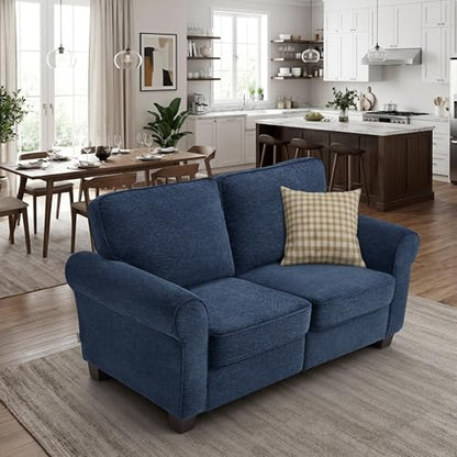MCombo 67.7" Loveseat Sofa, 2-Seater Small Couch for Small Spaces, Classic Rolled Arm Upholstered Sofa with Solid Wood Legs for Living Room, Removable Cover, Chenille Fabric VE730 (Navy Blue) - color: Navy Blue