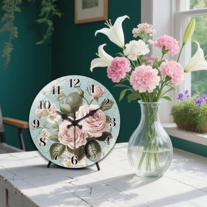 Roses Wall Clocks Battery Operated, 12" Round Clock | Non Ticking Decorative Clock, Ocean Pattern Glass Design for Living Room, Kitchen, Bedroom & Bathroom Decor - style: Roses