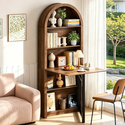 Folding Convertible Writing Table Fold-Out Murphy Desk Computer Desk | Space Saving Arched Foldable Desk Cabinet with Storage,Multi-Function folding table for Small Spaces,Home Office,Bedroom