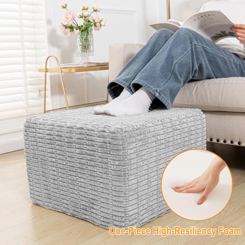 Asuprui Square Pouf Ottoman Stuffed, Light Gray, 20x20x14 Inch | Foot Rest, Lightweight, Modern Footstool, All-in-one Foam Filling, Chic Accent Piece for Living Room Bedroom - color: Light Gray