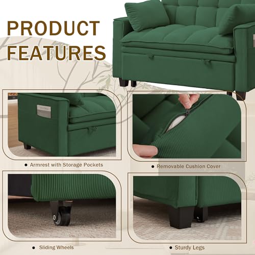 Convertible Sofa Bed, Loveseat Sleeper Sofa with Pull Out Bed and Adjustable Backrest, 3-in-1 Futon Couch for Living Room, Bedroom, Apartment, Green - color: Green, size: Pull Out Sofa Bed