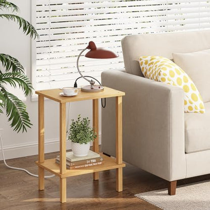 TUTOTAK End Table with Charging Station, Side Table Set of 2, Nightstand | 2-Tier Storage Shelf, Bedside Table with USB Ports, Sofa Table for Small Space, Livingroom, Bedroom Natural TB01BN041 - color: Natural