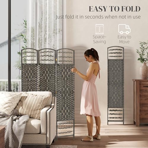 HOMCOM 3 Panel Room Divider, Folding Privacy Screen, 5.6', Dark Gray | Room Separator, Wave Fiber Freestanding Partition Wall Divider - color: Dark Gray, size: 3 Panel