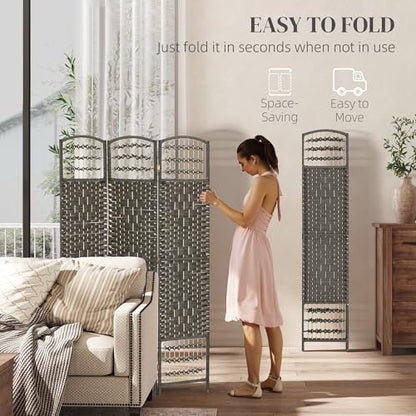 HOMCOM 3 Panel Room Divider, Folding Privacy Screen, 5.6', Dark Gray | Room Separator, Wave Fiber Freestanding Partition Wall Divider - color: Dark Gray, size: 3 Panel