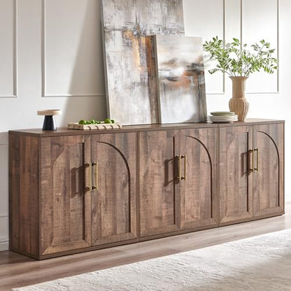 Arched Door Sideboard Buffet Cabinet Set of 3, Rustic Oak | Modular, Multi-Compartment Storage, Adjustable Shelf, Soft Close Hinges, Freestanding, for Dining Room, Living Room - color: Rusti Brown