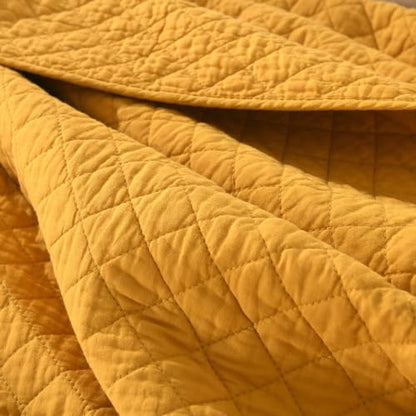 Wistown Cotton King Bedspread Quilt Bedding Set, Yellow | 3 Pieces Reversible Lightweight Soft Coverlets Comforters, All Seasons, Diamond Stitching Pattern - color: Yellow Diamond Pattern, size: King (98 by108inch)