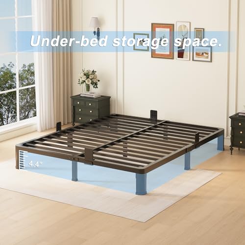 6 inch King Size Bed Frame with Round Corner Legs Mattress Slide Stopper,Low Profile Heavy Duty Metal Platform,Steel Slat Support,No Box Spring Needed,Easy Assembly,Noise Free - size: King, style: 6 inch