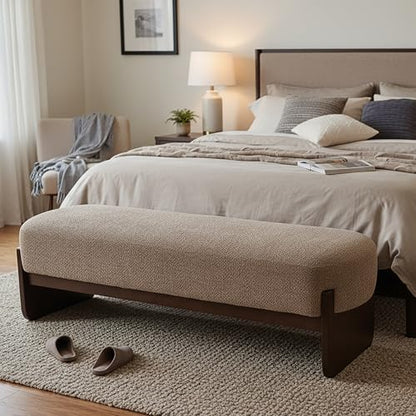 Christopher Knight Home Arden Minimalist Style Rectangular Loop Yarn Fabric Ottoman Bench, Rubberwood Frame, Entryway Bench, Living Room Sofa Extra Seat, End of Bed Footstool, Brown+Brown - color: Brown+brown