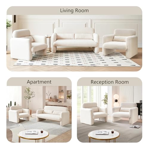 Modern Accent Single Sofa Chair with Arms, Lamb Fabric Upholstered Comfy Reading Arm Chair for Bedroom, Living Room-Beige - color: Beige, size: 30.31"D x 33.86"W x 31.5"H