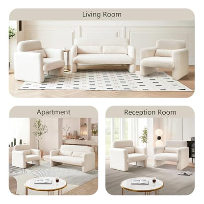 Modern Accent Single Sofa Chair with Arms, Lamb Fabric Upholstered Comfy Reading Arm Chair for Bedroom, Living Room-Beige - color: Beige, size: 30.31"D x 33.86"W x 31.5"H