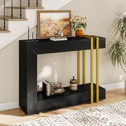 Einhomn 42.5" Console Table Behind Couch, Narrow Entryway Table with 2-Tier Storage, Wood Sofa Tables for Hallway/Entrance/Living Room/Foyer, Classic Black - color: Classic Black
