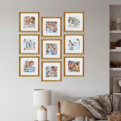 Sheffield Home 9 Piece Gallery Wall Frame Set, 12x12 Inch, Beaded Antique Bronze - color: Beaded Antique Bronze, size: 12x12 Inch