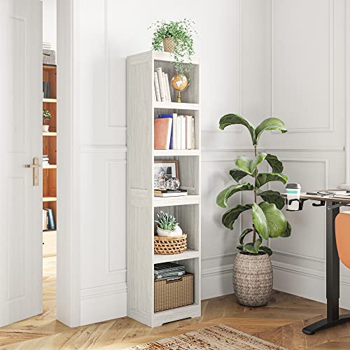 LINSY HOME 5-Shelf Bookcase, Narrow Bookshelves Floor Standing Display Storage Shelves 68 in Tall Bookcase Home Decor Furniture for Home Office, Living Room, Bed Room - White Oak - color: White Oak, size: 5 Shelf Narrow 68.3"H