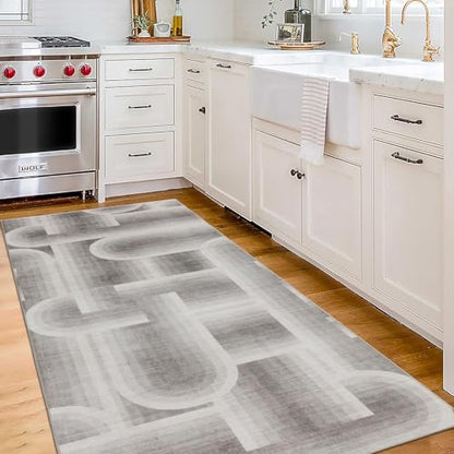 Machine Washable Area Rug Runner - Living Room Bedroom Bathroom Kitchen Entryway Office - Non-Slip Baking Low Pile Stain Resistant Premium - Modern Geometric - Lyra - Beige 2'6" x 6' - color: Lyra - Beige, size: 2'6" x 6' (Rectangular)