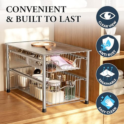 Simple Houseware Stackable 2 Tier Sliding Basket Organizer Drawer, Chrome - color: Chrome, size: 2-tier