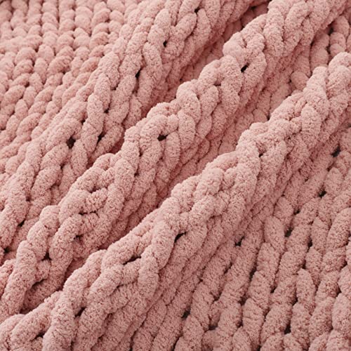 WESHIONGOO Chunky Knit Blanket Throw for Couch Bed 40"×40" Pink | 100% Handmade Knitted Throw blankets Fluffy Soft Blanket With Jumbo Chenille Yarn Thick - color: Pink, size: 40"x40"(Small Size Throw)