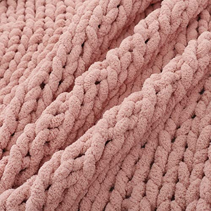 WESHIONGOO Chunky Knit Blanket Throw for Couch Bed 40"×40" Pink | 100% Handmade Knitted Throw blankets Fluffy Soft Blanket With Jumbo Chenille Yarn Thick - color: Pink, size: 40"x40"(Small Size Throw)