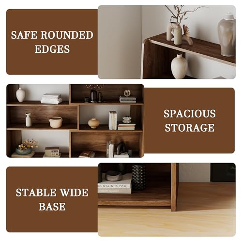 Expandable Bookshelf with Solid Wood Core, 3-Tier Ladder Bookcase, Extendable Corner Shelf for Small Space in Living Room, Study, Bedroom, Walnut