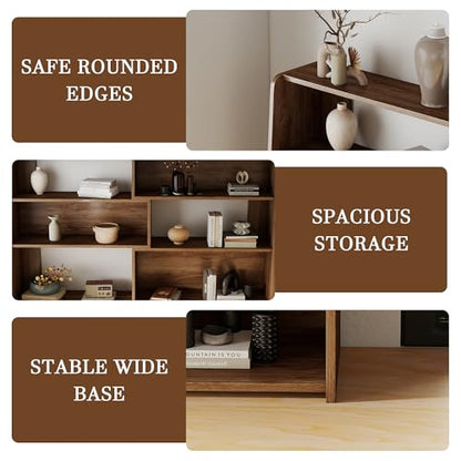 Expandable Bookshelf with Solid Wood Core, 3-Tier Ladder Bookcase, Extendable Corner Shelf for Small Space in Living Room, Study, Bedroom, Walnut