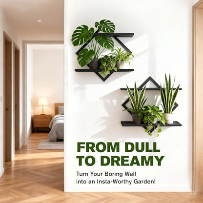 2 Pack Wall Planters for Indoor Plants, Black | 2-Tier Floating Wall Shelves, Wall Mounted Plant Holder Stand, For Bathroom Living Room Bedroom Kitchen Office - color: Black-2pack