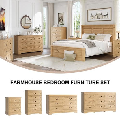 5 Drawer Dresser for Bedroom Natural Bedroom Dresser 46" Tall Wood Cabinet | Farmhouse Wooden Chest of Drawers, Rustic Wide Drawers Dressers, Hallway, Living Room - color: Natural, size: 15.7"D x 31.5"W x 46.4"H (5 Drawers)