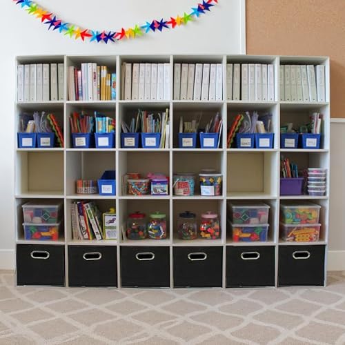 Household Essentials Foldable Fabric Storage Bins 6 Piece Set, Strong Poly-Woven Fabric, Sturdy Chipboard Sides, Grommet Front Handle, Stackable, Classic Design, Black - color: Black, size: 11” L x 11” W x 11” H