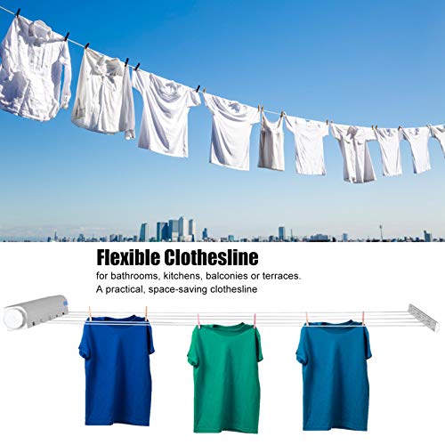 Joyzan Retractable Clothesline,Indoor Clothes Lines Adjustable 5 Line Dryer | Laundry Rope Wall Mounted Drying Hanging String Rack Portable Washing Wet Clothing Line Dry Outdoor Hotel Home Bathroom