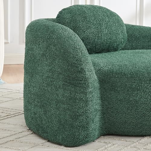 JIVOIT Modern Oval Single Lazy Sofa Chair, Bouclé Fabric Single Lounge Chair with Integrated Backrest, Side Armrest and Pillow, Compact Space-Saving Lounge Chair for Living Room Bedroom (Green//033) - color: Green//033