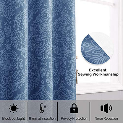 DWCN Ombre Blackout Curtains - Damask Thermal Insulated Light Blocking Grommet Curtains for Bedroom and Living Room, Set of 2 Gradient Medallion Curtain Panels, 52 x 54 Inch Length, Navy Blue - color: Navy Blue, size: 52"W x 54"L (Pack of 2)