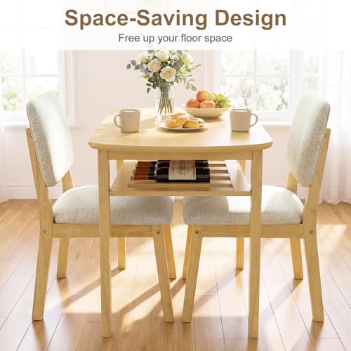 Giantex Dining Table Set for 2, Space Saving Kitchen Table and Chairs Set w/Rubber Wood Frame, Storage Rack, Padded Seats & Backrests, Dinette Set for Small Space, Apartment, Dining Room, Natural - color: Natural