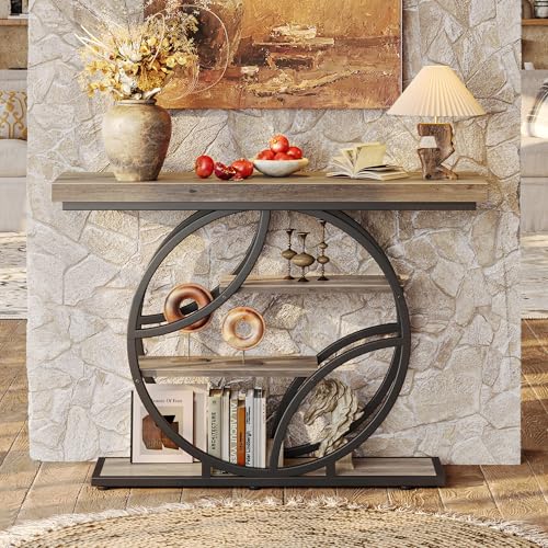 Huuger 41.3 Inch Entryway Table, Console Table with Shelves, Sofa Table | Modern Entrance Table, Console Tables for Entryway, Hallway, Entrance, Foyer, Living Room, O-Shaped Accent Table, Grey - color: Grey, size: 11.8"D x 41.3"W x 31.5"H