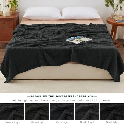 Love's cabin 100% Cotton Muslin Blanket, 6 Layer Lightweight Breathable Gauze King Size Blanket 108 x 90 Inches, Soft Summer Blanket for Bed, Black - color: Black, size: King(108"x90")