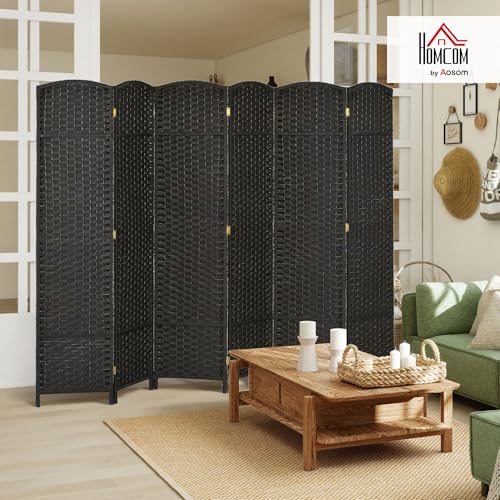HOMCOM Room Divider 6 Panel Folding Privacy Screen 5.6' Tall Nature Wood | Freestanding Partition, Home Office, Bedroom - color: Black, size: 6 Panel
