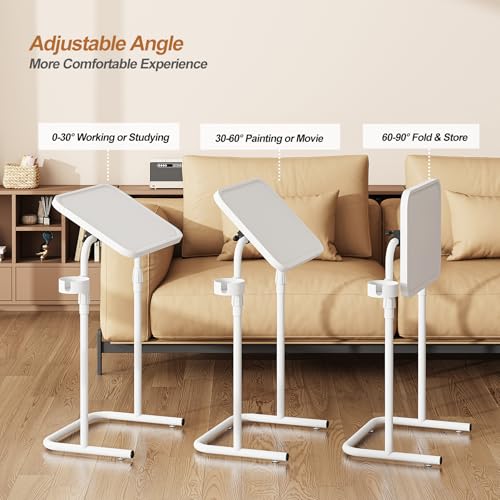 TUTOTAK C Shaped End Table with Tiltable Surface, Set of 2, Adjustable Height Side Table, Slide Under Couch Table TV Tray for Eating, Sofa Tray for Livingroom, Bedroom White TB01BW0912 - color: White