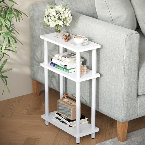 Apicizon Small Narrow Side Table, 3-Tier Skinny End Table, White | Sofa Side Table, Slim End Table, Wood Storage Shelf, Slim Nightstand Bedside Table for Narrow Spaces, Living Room, Bedroom - color: White, style: Narrow Side Table